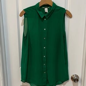 Emerald Green Button Down Blouse with Peter Pan Collar